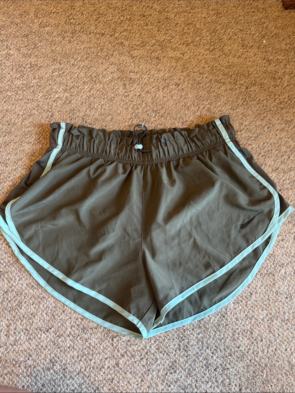 Nike Olive Green Womens Athletic Shorts with Mint Trim